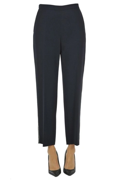 Max Mara Embellished Cady Trousers In Navy Blue