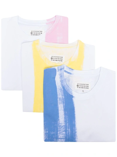 Maison Margiela 3-pack Paint Print T-shirt Set In Blue