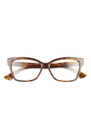 Gucci 55mm Rectangular Optical Glasses In Medium Havana