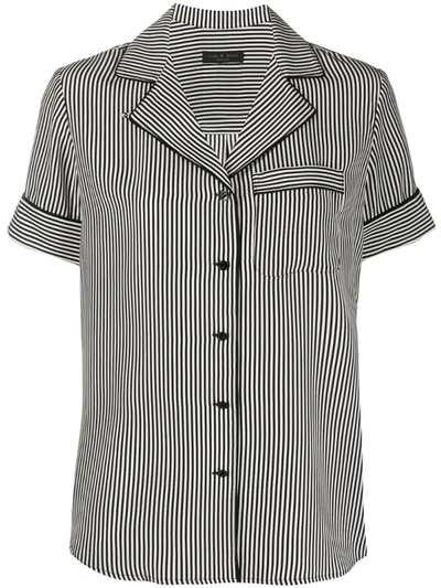 Rag & Bone Luca Stripe Short Sleeve Silk Charmeuse Pj Top In White Black Stripe