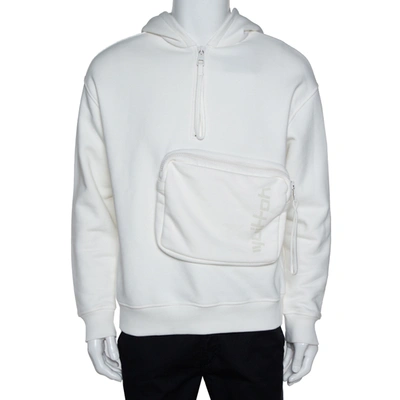 Pre-owned Louis Vuitton White Cotton 3d Patched Pocket Half Zipped Hoodie S