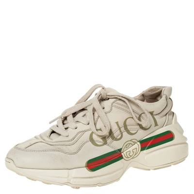 Pre-owned Gucci Ivory Leather Rhyton Vintage Logo Platform Sneakers Size 36 In Cream