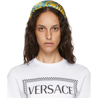 Versace Blue And Yellow Silk Barocco Headband In A7381 Blue