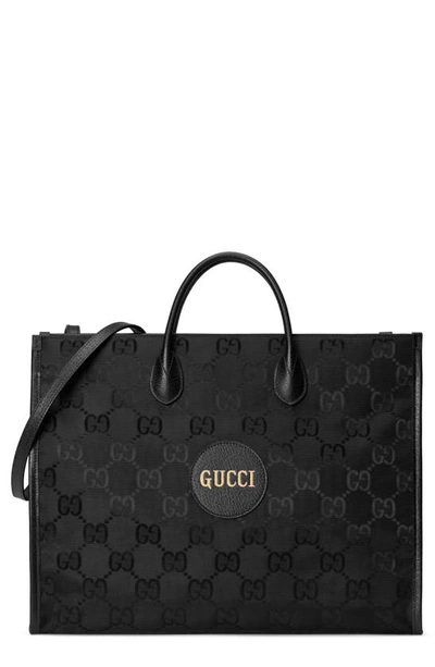 Gucci Logo Patch Gg Nylon Tote In Black