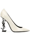 Saint Laurent White & Black Patent Opyum Heels