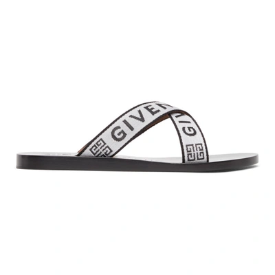Givenchy Black & White Logo Cross Sandals In Black/white