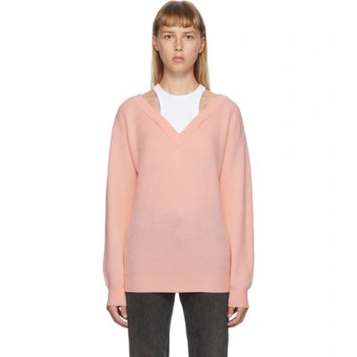 Alexander Wang T Alexanderwang.t Pink And White Bi-layer Off-the-shoulder Sweater In Light Peach