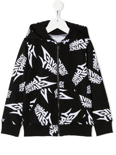 Givenchy Teen All-over Print Hoodie In Nero/bianco