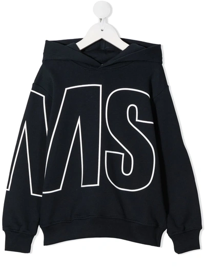 Msgm Teen Logo Print Hoodie In Blue