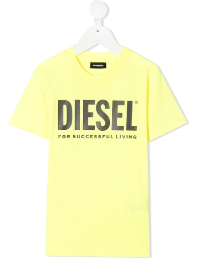 Diesel Kids' Logo-print Crew Neck T-shirt In Yellow