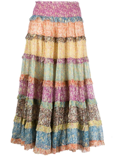 Zimmermann Carnaby Ruffled Floral-print Silk-chiffon Maxi Skirt In Lilac