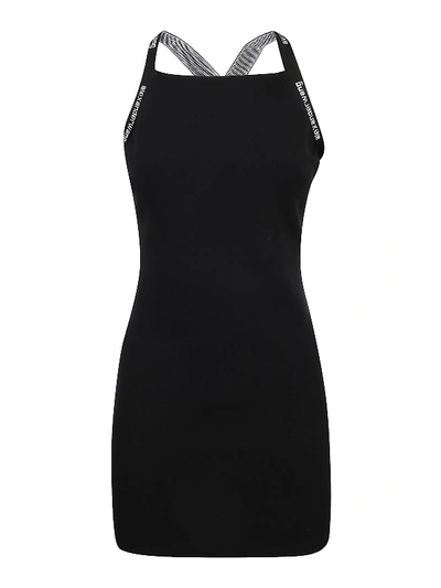 Alexander Wang Logo Jacquard Strap Body-con Knit Tank Dress In Black