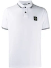Stone Island Logo-appliquéd Contrast-tipped Stretch-cotton Piqué Polo Shirt In White