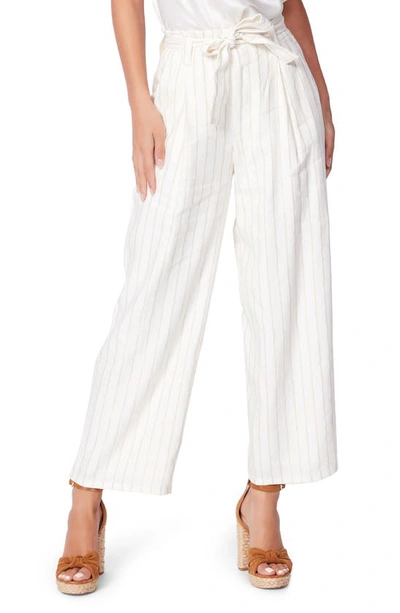 Paige Nevada Stripe Wide Leg Paperbag Waist Pants In Afterglow/ Gold