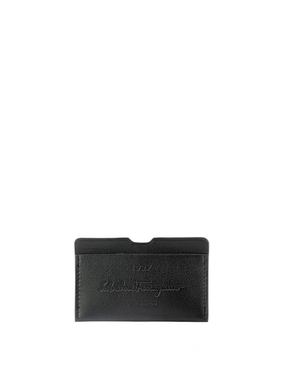 Ferragamo Embossed Logo Leather Card Holder In Black