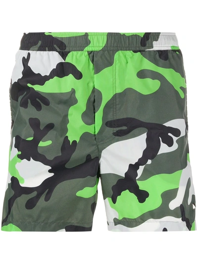 Valentino Camouflage Print Swim Shorts In Green