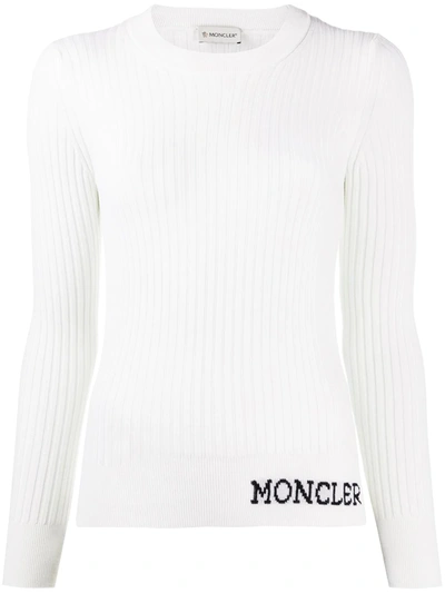 Moncler Jacquard Logo Rib Wool Sweater In White