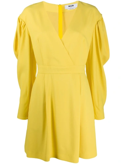 Msgm Long Puff Sleeve Dress In Yellow