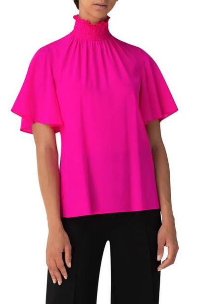 Akris Punto Silk Ruffleneck Blouse In Neon Pink
