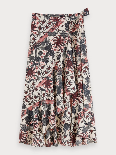 Scotch & Soda Floral Print Warp Around Midi Skirt In Multicolour