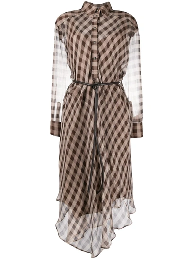 Brunello Cucinelli Sheer Checked Dress In Brown