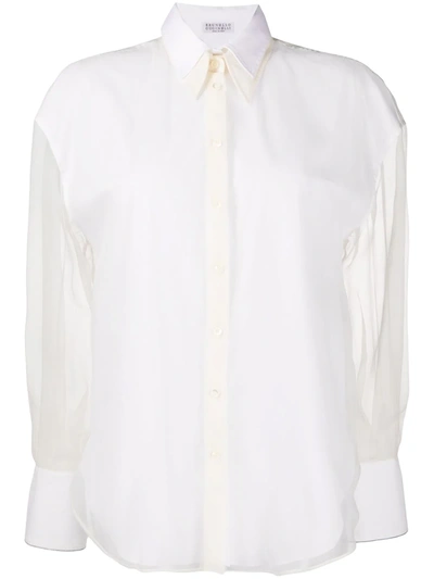 Brunello Cucinelli Sheer-sleeve Shirt In White