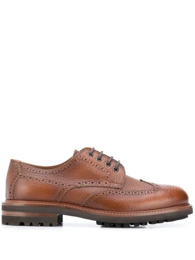 Brunello Cucinelli Textured Lace-up Brogues In Brown