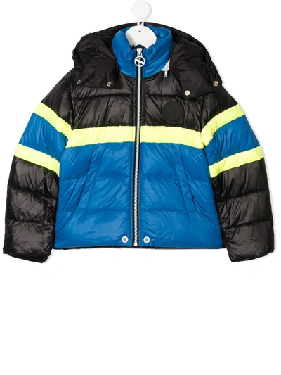 Diesel Teen Colour Block Padded Jacket In Black