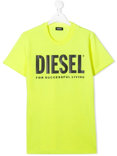 Diesel Teen Logo-print Crew Neck T-shirt In Yellow