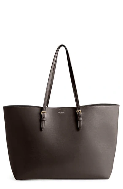 Saint Laurent Medium East/west Leather Shopping Tote In Pebble