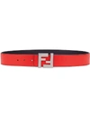 Fendi Ff Reversible Leather Logo Belt In Red