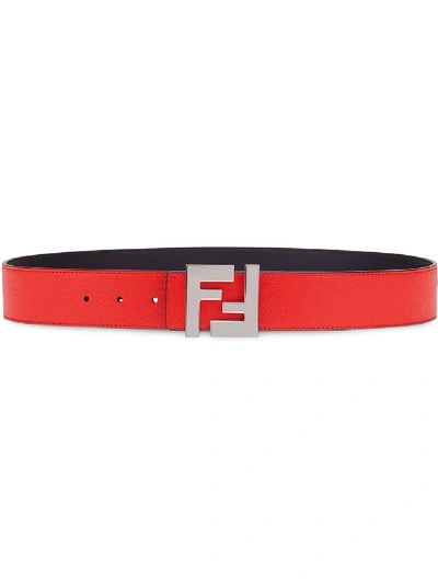Fendi Ff Reversible Leather Logo Belt In Red