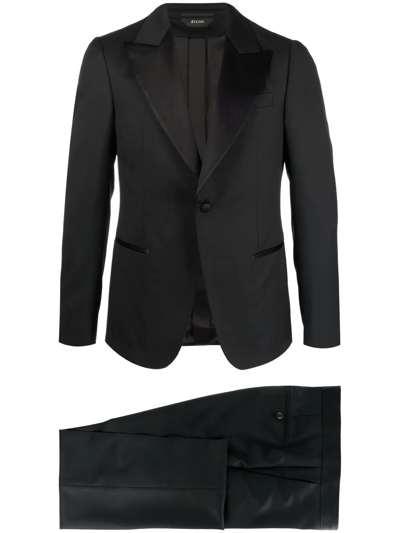 Z Zegna Satin-trim Single-breasted Suit In Black