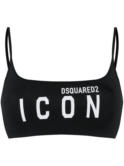 Dsquared2 Icon Print Bikini Top In Black