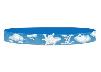 Pre-owned Louis Vuitton Lv Shape Reversible Belt Clouds Monogram 40mm Blue