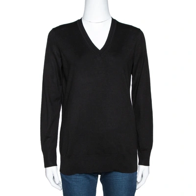 Pre-owned Burberry Black Merino Wool V Neck Sweater S