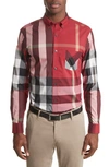 Burberry Thornaby Slim Fit Plaid Sport Shirt In Parade Red