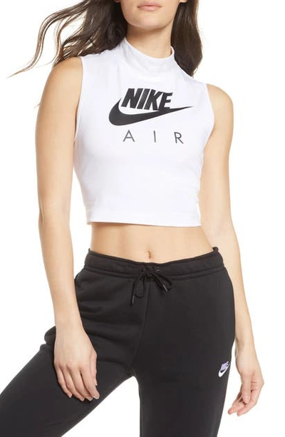 Nike Sportswear Air Mock Neck Crop Tank In White/black