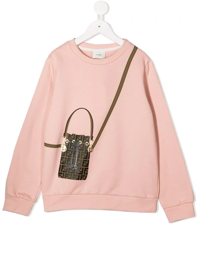 Fendi Kids' Ff Bag Print Cotton Sweatshirt In Rose