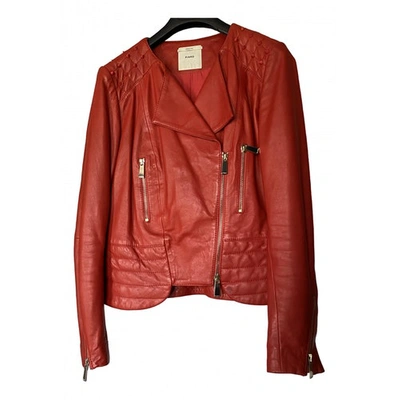 Pre-owned Pinko Leather Biker Jacket In Red