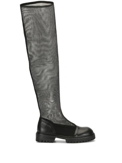 Ann Demeulemeester Sheer Knee-length Boots In Black