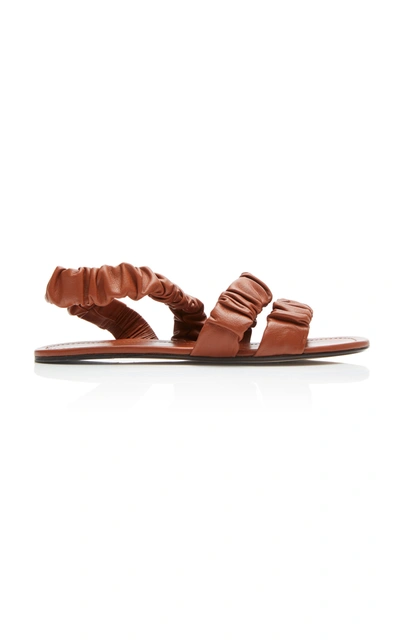 Staud Ellie Ruched Leather Slingback Sandals In Brown