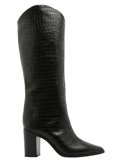 Schutz Analeah Lizard-embossed Leather Boots In Black