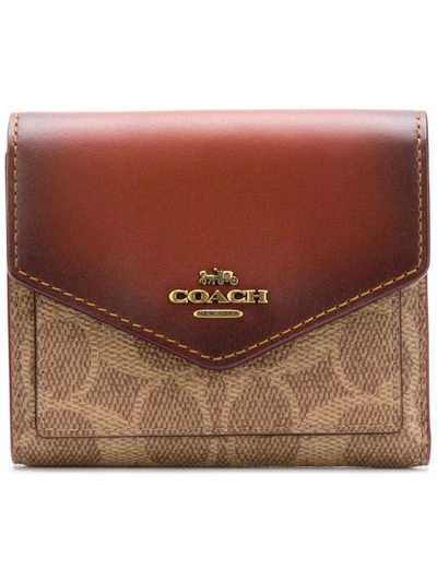 Coach Wallet In Leather And Coated Canvas With Logo In Brown