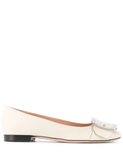 Bally Ballet Flat In Leather With Rhinestone Buckle In Cream