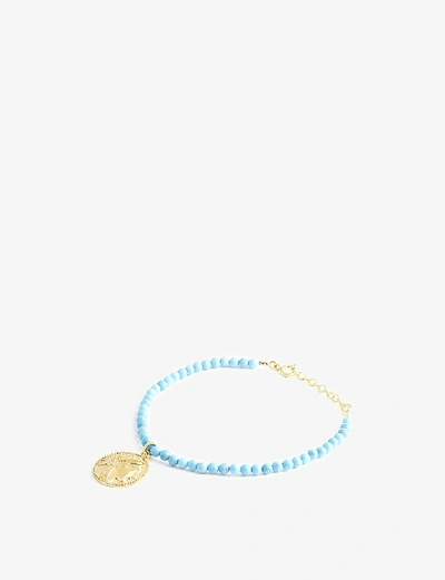 Hermina Athens Athena Yellow Gold-plated Sterling Silver And Turquoise Bracelet In Gold & Turquoise