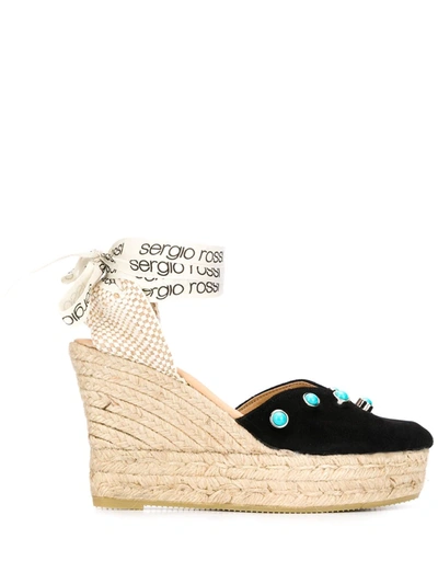 Sergio Rossi + Maneb&igrave; Suede Wedge Espadrilles In Black