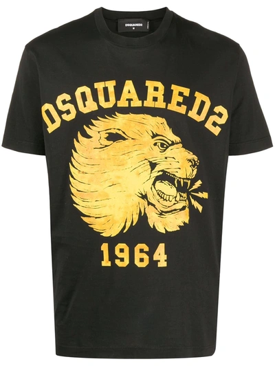 Dsquared2 Crew Neck T-shirt With Lion Print In Black