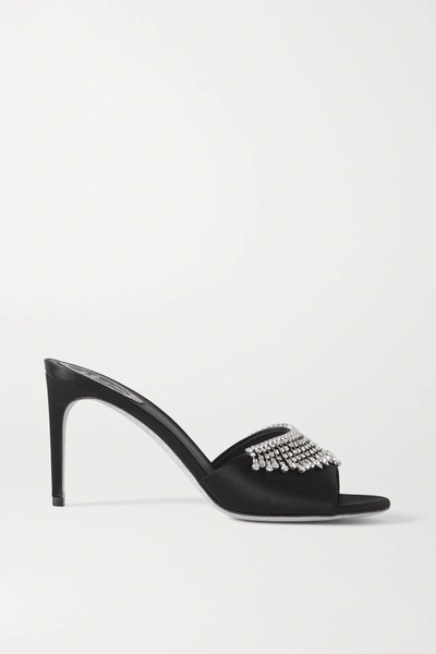 René Caovilla Crystal-embellished Satin Mules In Black