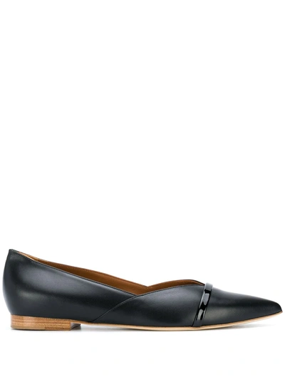 Malone Souliers Colette Patent-trimmed Leather Point-toe Flats In Black